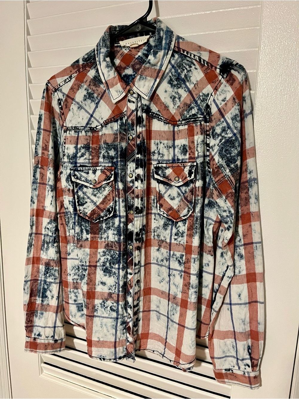 Plaid Acid Wash Snap-Front Shirt – Size M